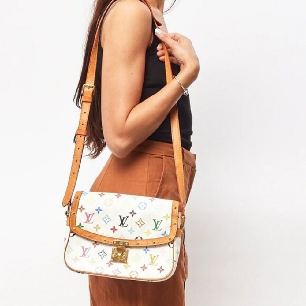 Authentic LOUIS VUITTON Sologne Multicolor Monogram Crossbody Shoulder Bag White - Picture 9 of 13